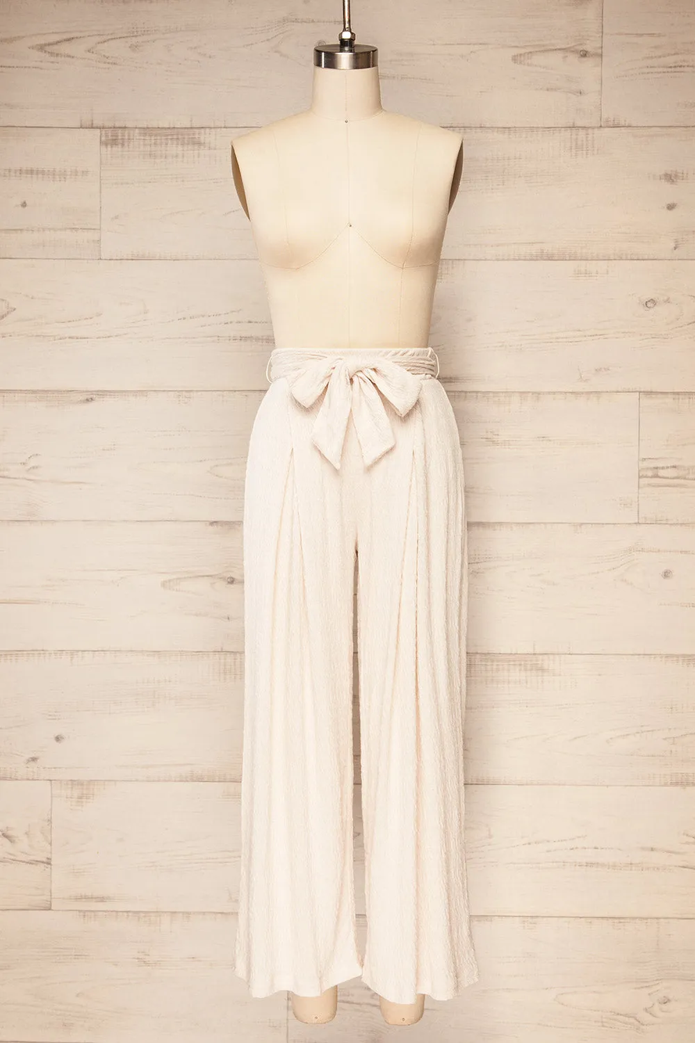 Babylone | Textured Ivory Pants w/ Fabric Belt