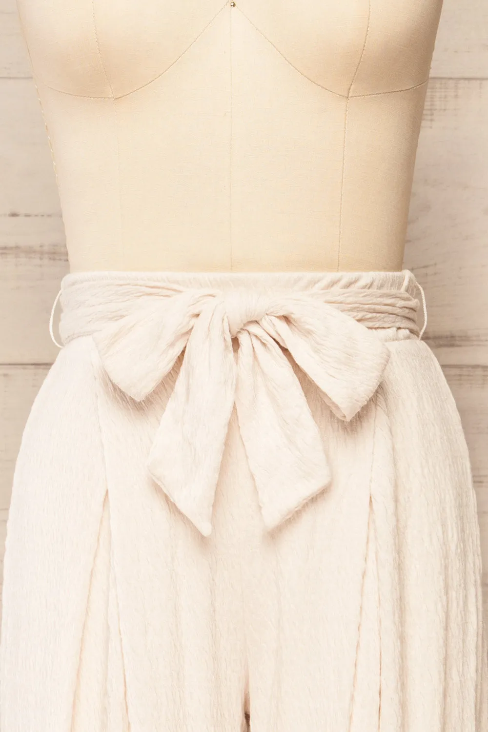 Babylone | Textured Ivory Pants w/ Fabric Belt