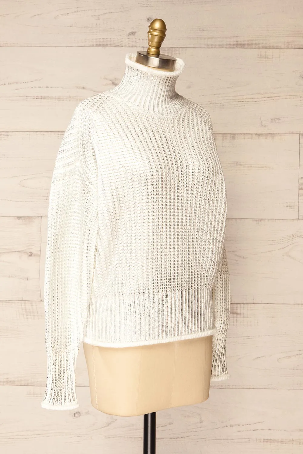 Badalona | White Knit Sweater w/ Silver Foil
