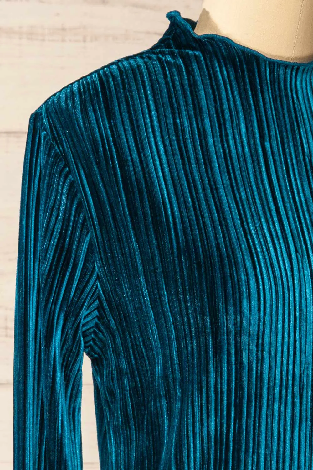 Bagnolet Teal | Ribbed Top w/ Stand Collar