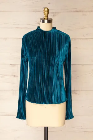 Bagnolet Teal | Ribbed Top w/ Stand Collar