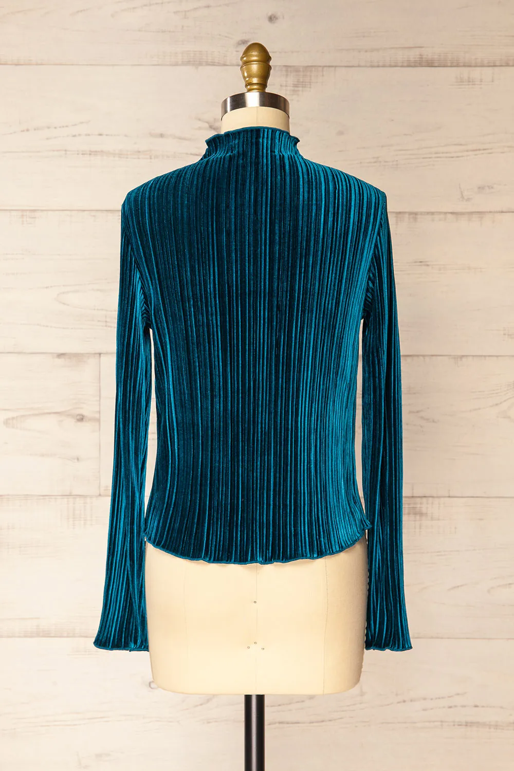 Bagnolet Teal | Ribbed Top w/ Stand Collar