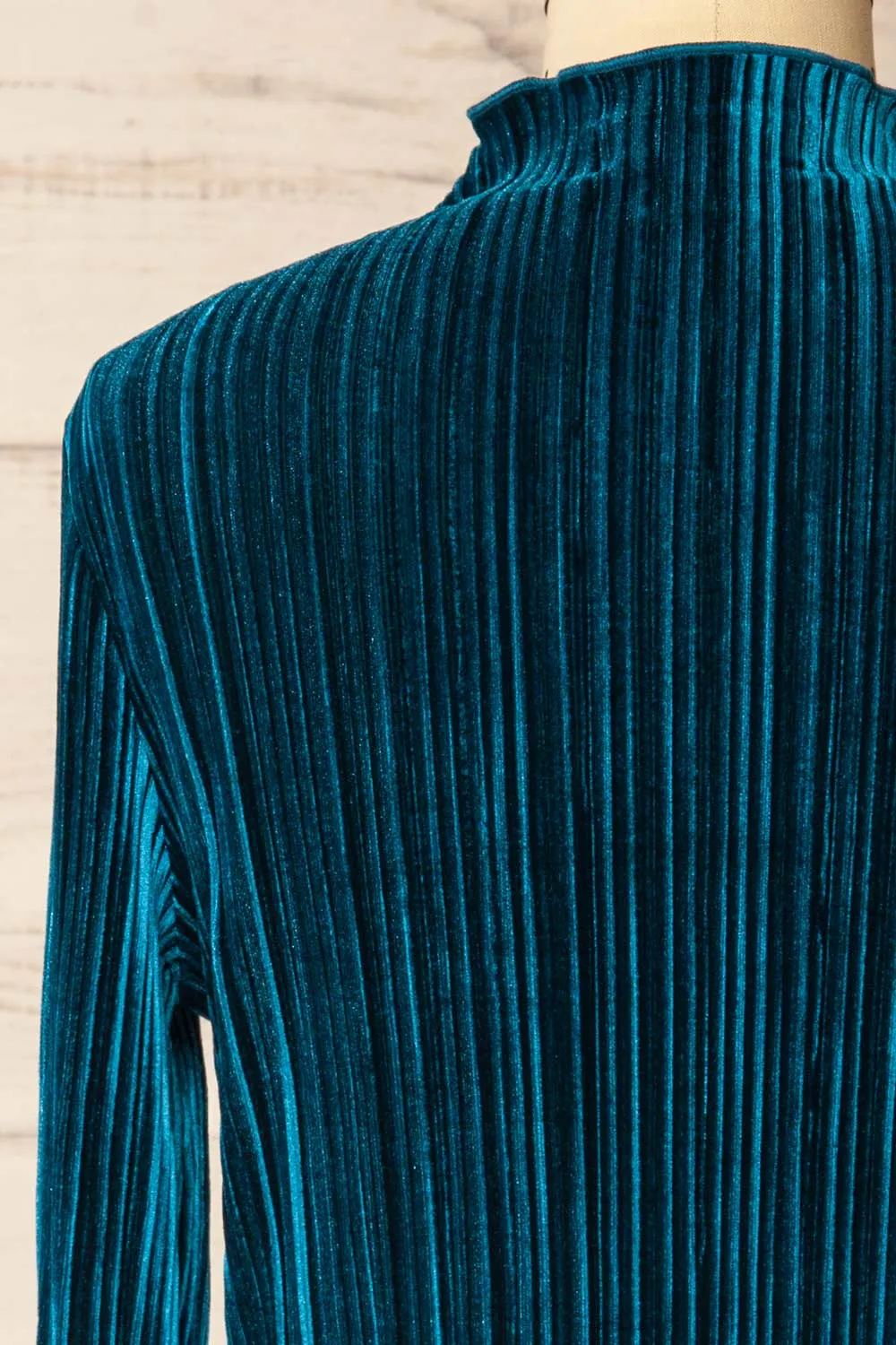 Bagnolet Teal | Ribbed Top w/ Stand Collar