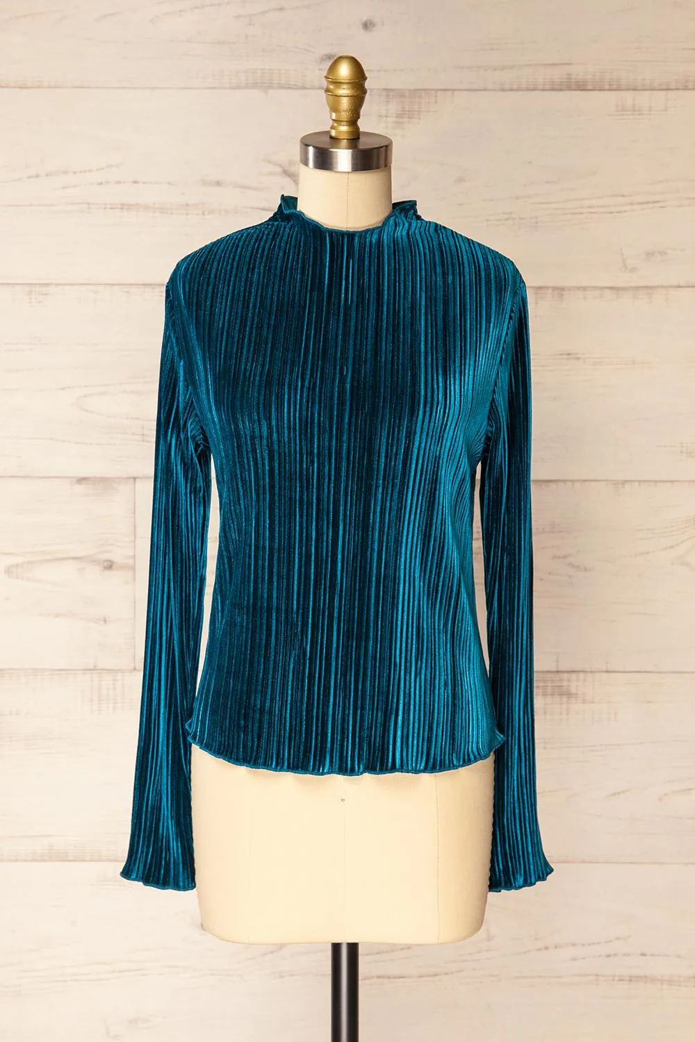 Bagnolet Teal | Ribbed Top w/ Stand Collar