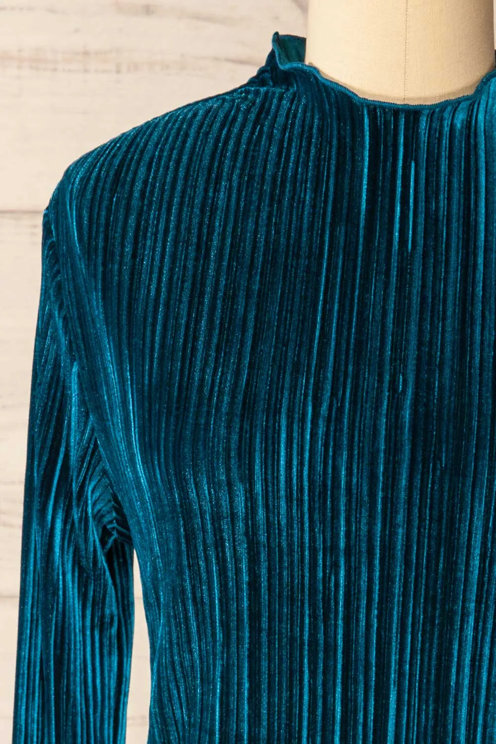 Bagnolet Teal | Ribbed Top w/ Stand Collar