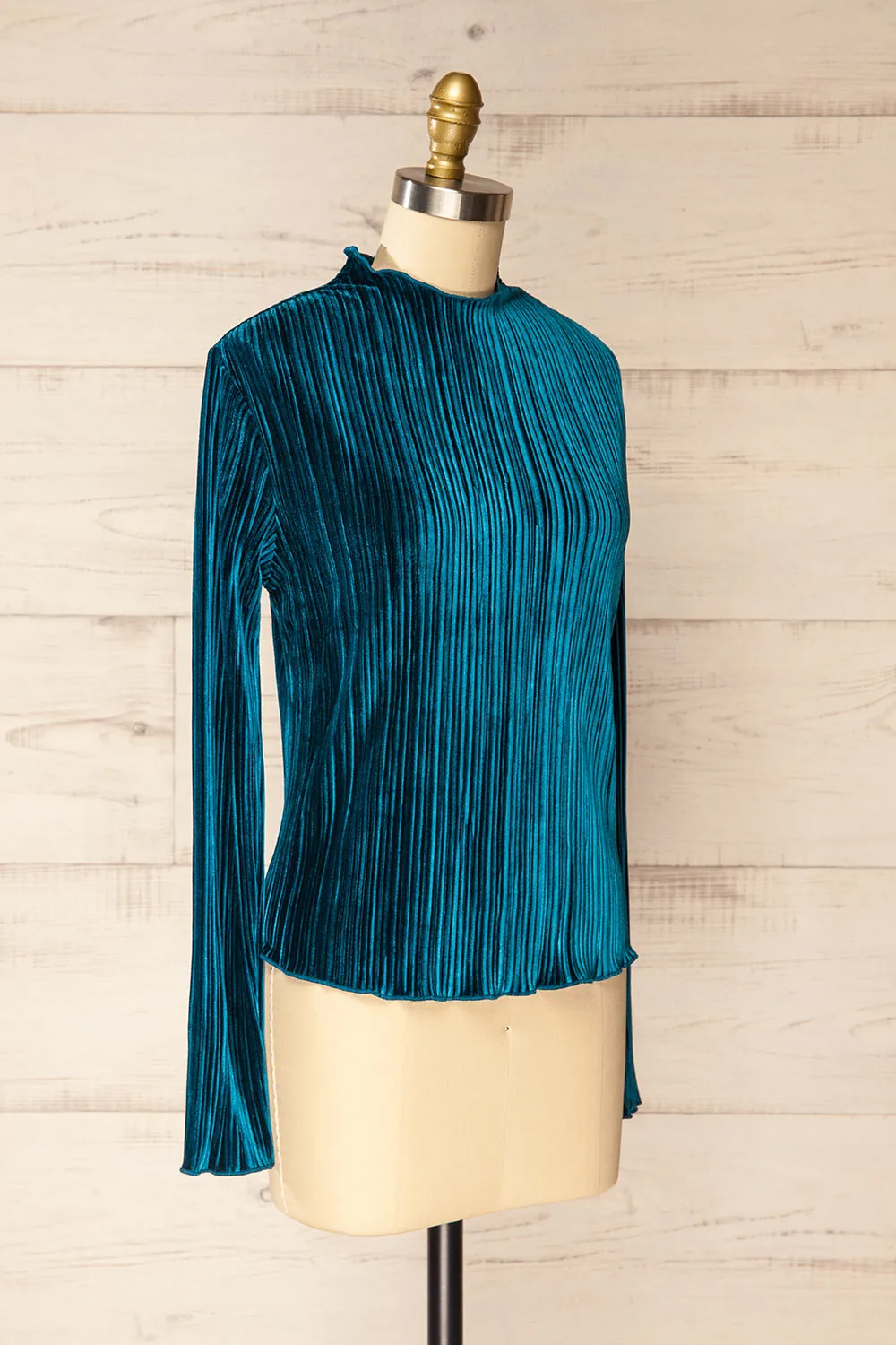 Bagnolet Teal | Ribbed Top w/ Stand Collar