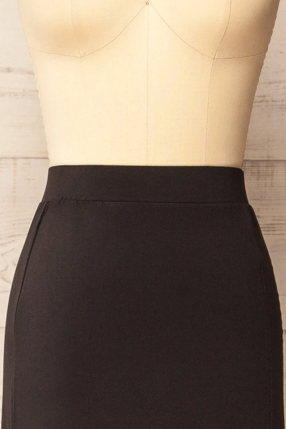 Barick | Black Midi Skirt w/ Elastic Waistband