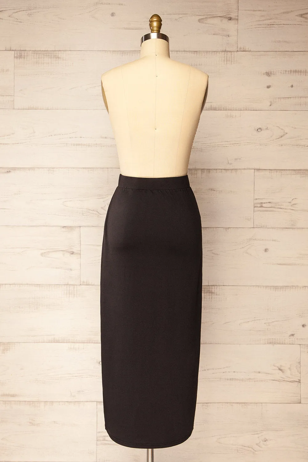 Barick | Black Midi Skirt w/ Elastic Waistband
