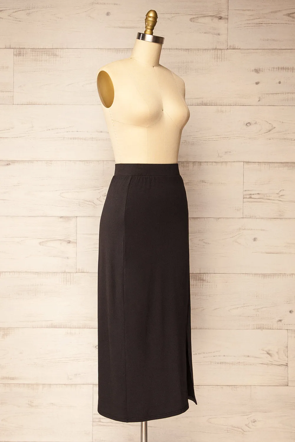Barick | Black Midi Skirt w/ Elastic Waistband