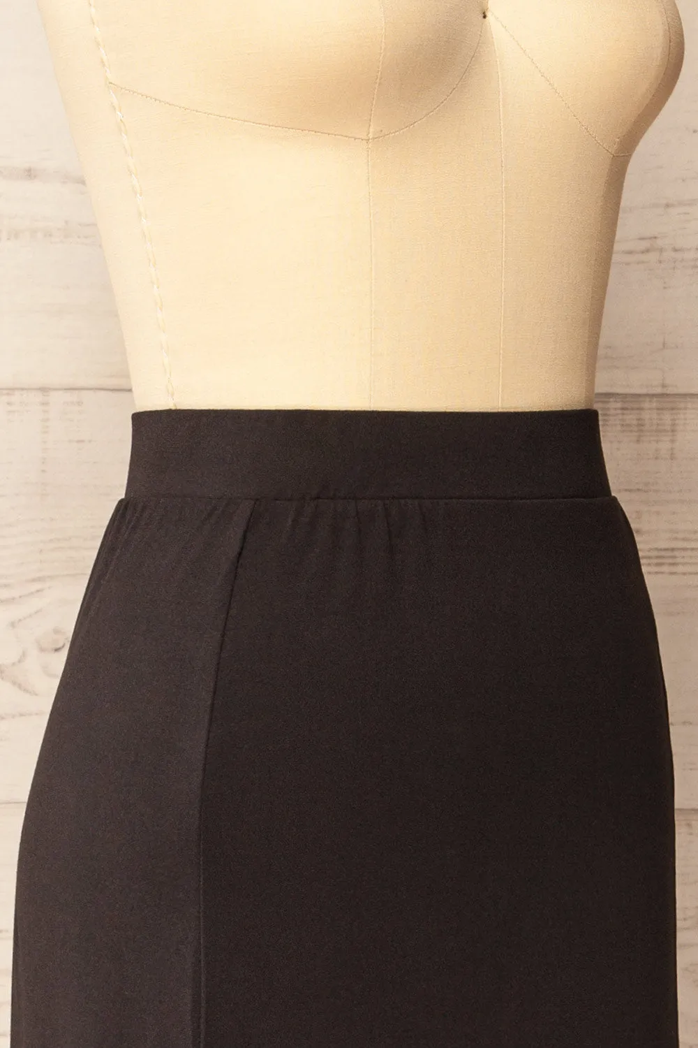 Barick | Black Midi Skirt w/ Elastic Waistband