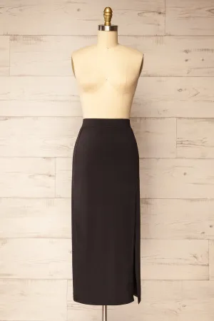 Barick | Black Midi Skirt w/ Elastic Waistband
