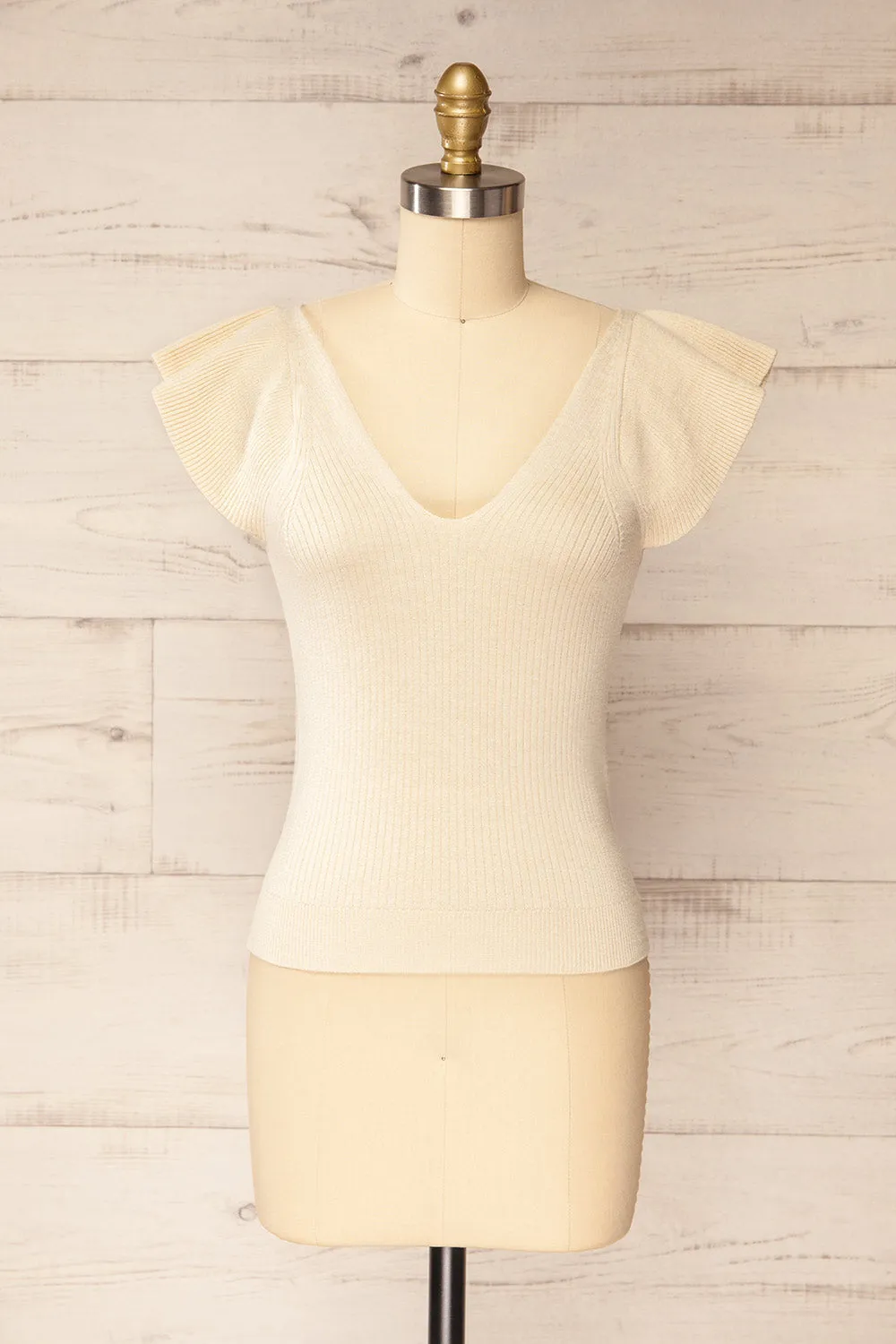 Basrah Beige | Knitted V-Neck Top