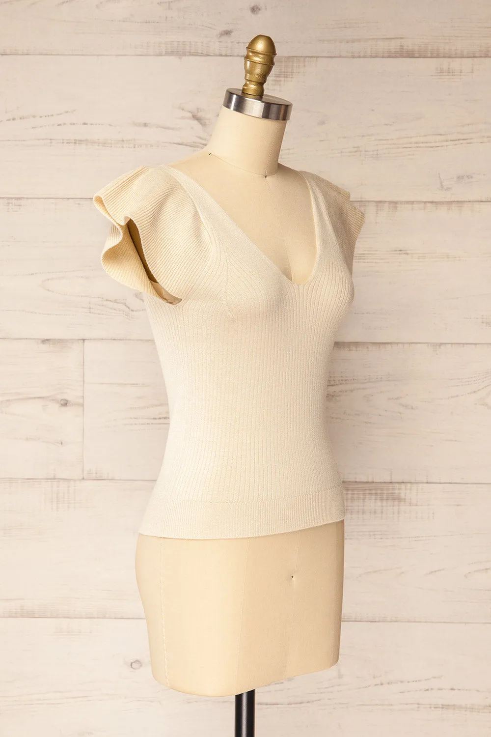 Basrah Beige | Knitted V-Neck Top