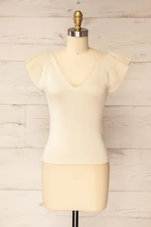 Basrah Beige | Knitted V-Neck Top