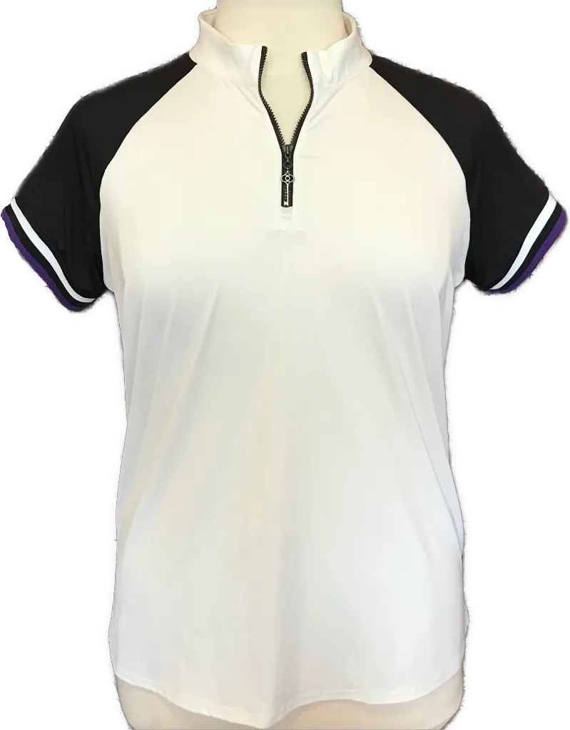 Belyn Key Cap Sleeve White Black & Purple Mock Neck Golf Polo Size XXL