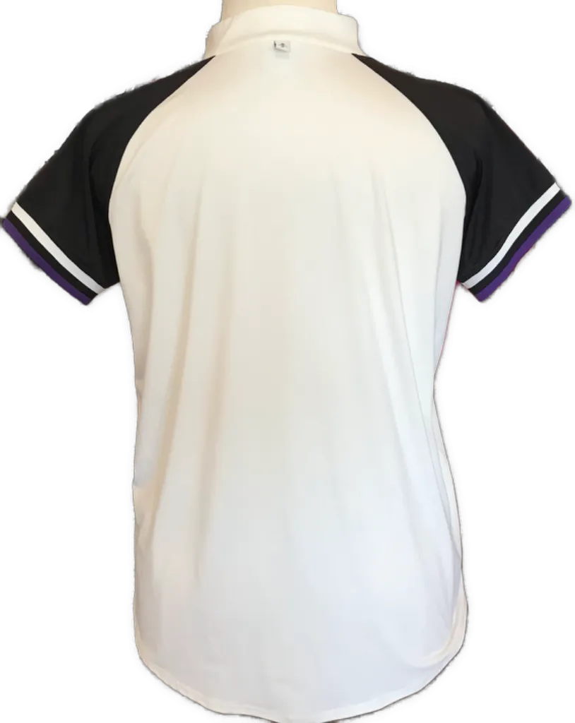 Belyn Key Cap Sleeve White Black & Purple Mock Neck Golf Polo Size XXL