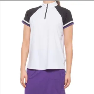 Belyn Key Cap Sleeve White Black & Purple Mock Neck Golf Polo Size XXL