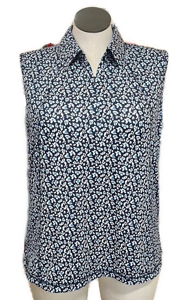 Belyn Key Navy & White Print Sleeveless Golf Top Size XL MSP$104