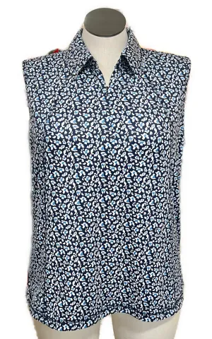 Belyn Key Navy & White Print Sleeveless Golf Top Size XL MSP$104