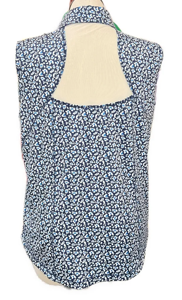 Belyn Key Navy & White Print Sleeveless Golf Top Size XL MSP$104