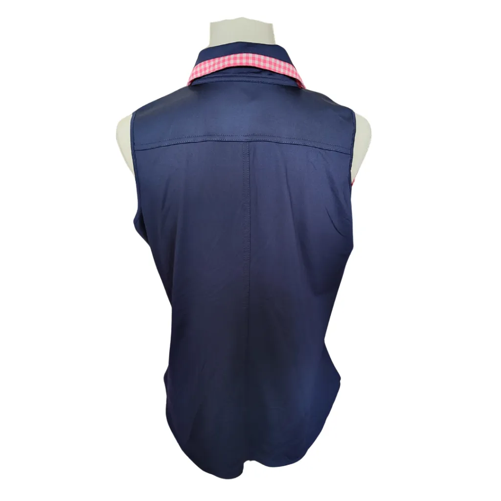 Belyn Key Navy Sleeveless Polo w/ Pink Gingham Collar Size M MSP$112