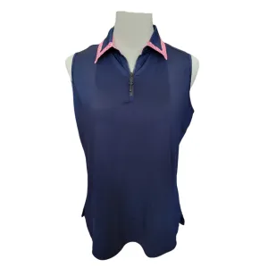 Belyn Key Navy Sleeveless Polo w/ Pink Gingham Collar Size M MSP$112