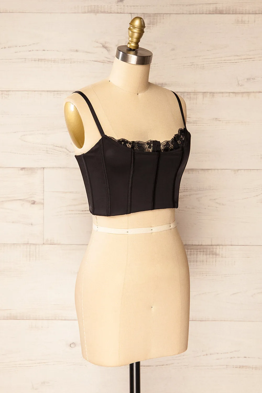 Bergen Black | Cropped Corset w/ Lace Trim