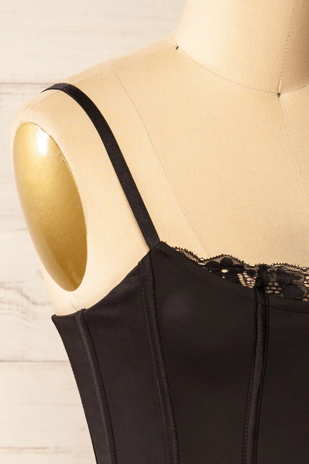 Bergen Black | Cropped Corset w/ Lace Trim