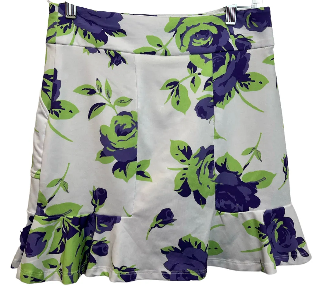 Beth DePass Flip Skort - Purple Roses on White Size S. MSP$110