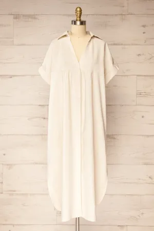 Betrice Beige | Oversized Button-Up Linen Dress