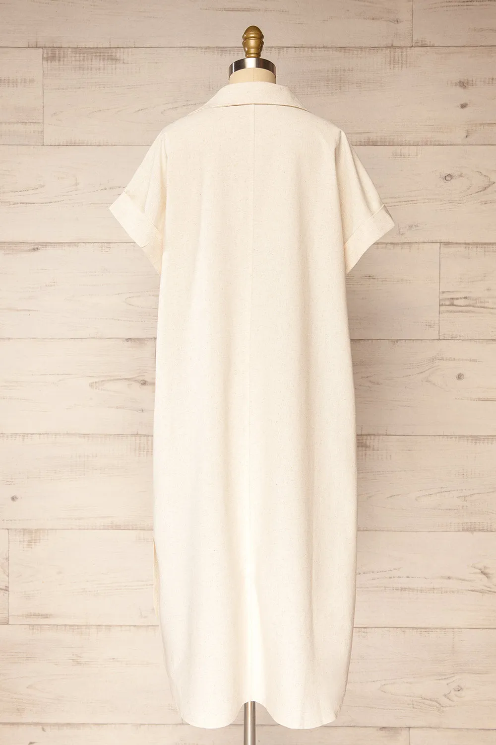 Betrice Beige | Oversized Button-Up Linen Dress