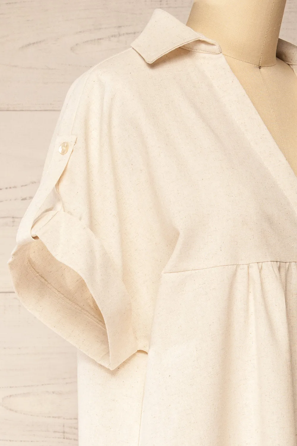 Betrice Beige | Oversized Button-Up Linen Dress