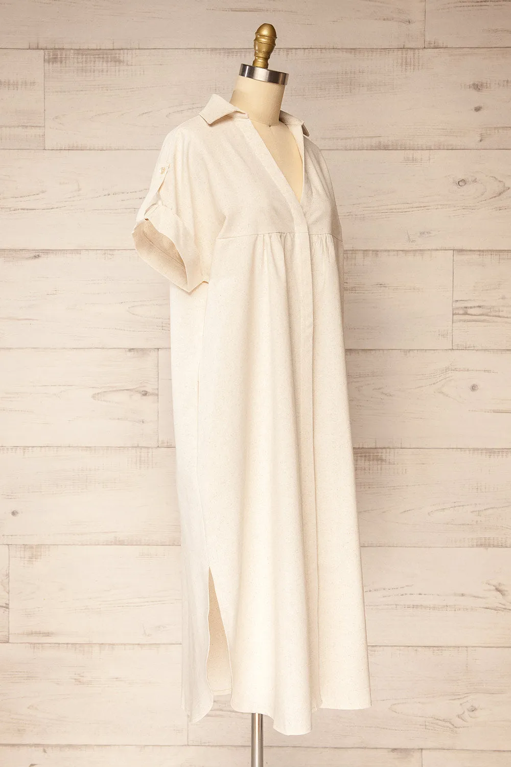 Betrice Beige | Oversized Button-Up Linen Dress