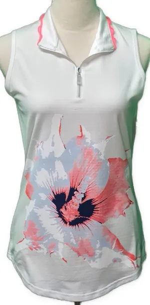 Bette & Court White Sleeveless Polo w/ Flower Size S  MSP$74