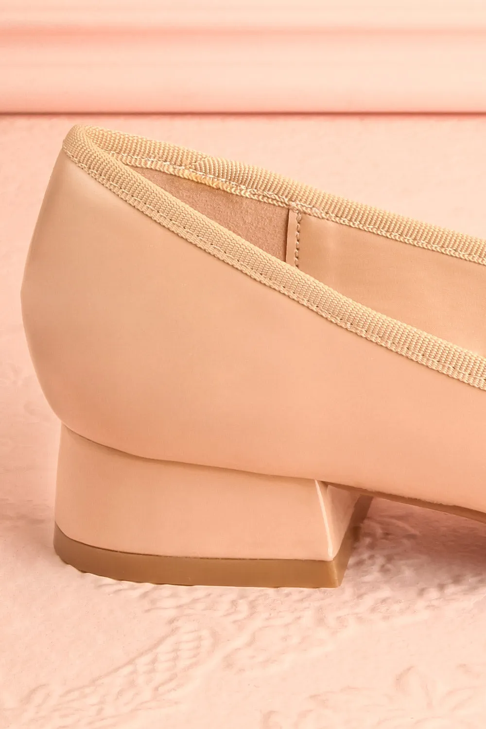 Beverlie Beige | Heeled Ballerina Shoes w/ Bow