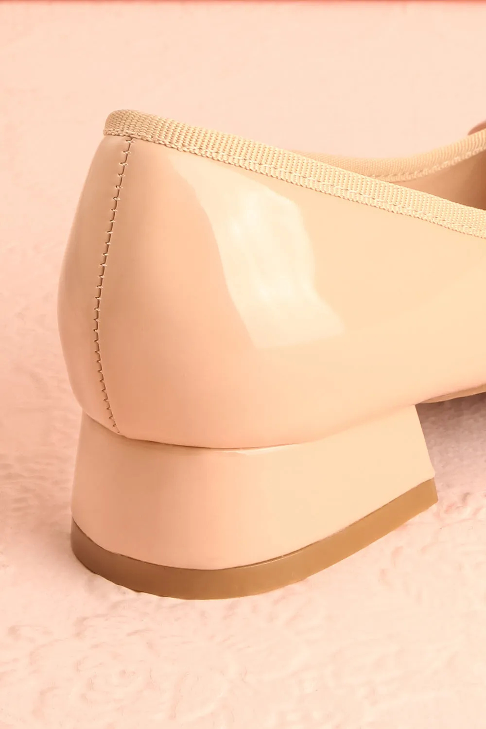 Beverlie Beige | Heeled Ballerina Shoes w/ Bow