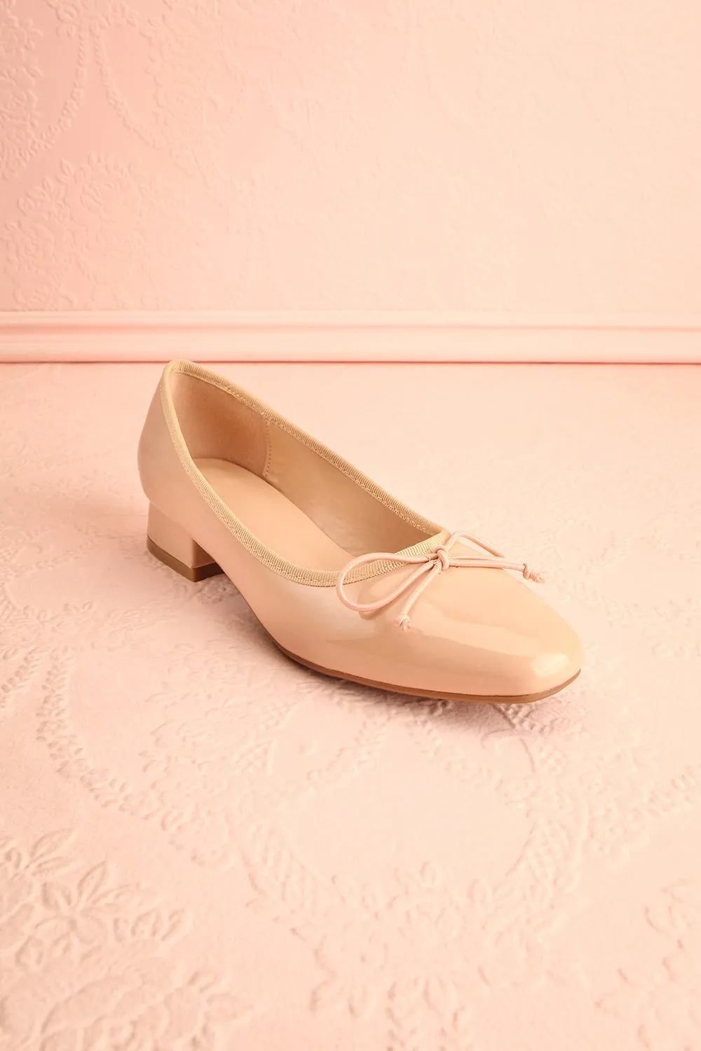 Beverlie Beige | Heeled Ballerina Shoes w/ Bow