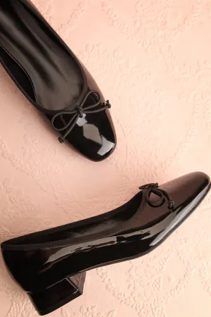 Beverlie Black | Heeled Ballerina Shoes w/ Bow