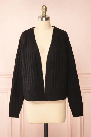 Bezie Black | Knit Open-Front Cardigan