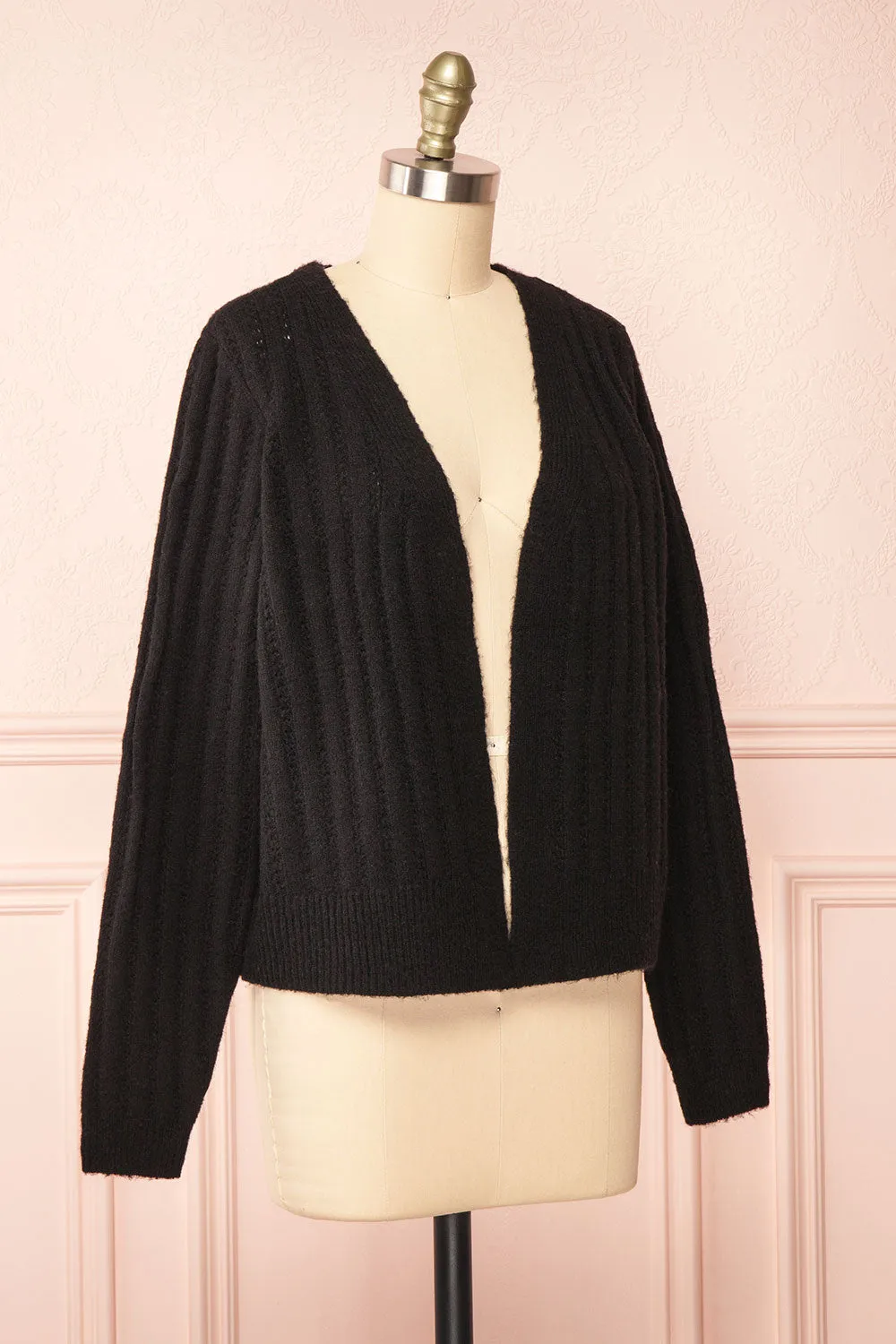 Bezie Black | Knit Open-Front Cardigan