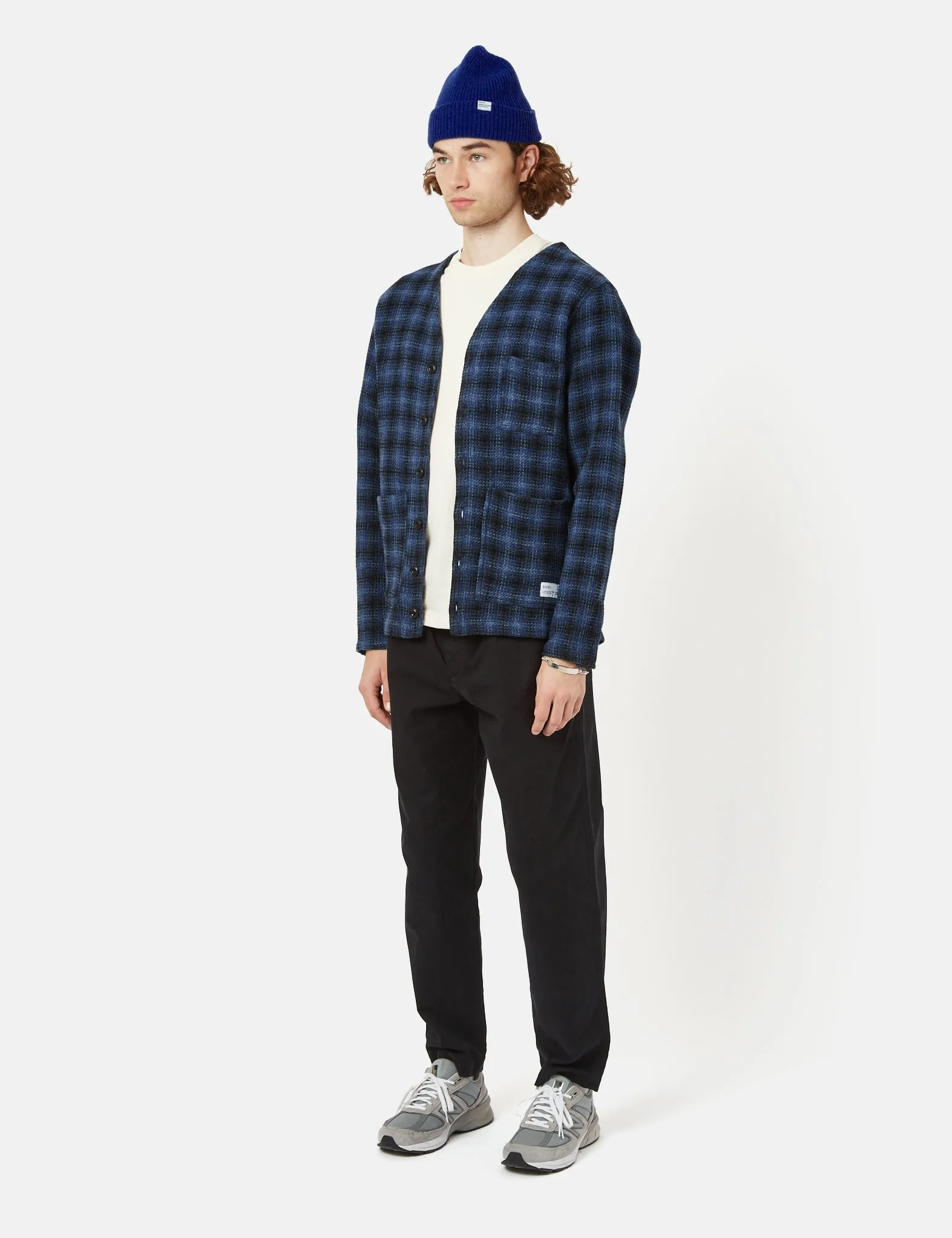 Bhode Japan Cardigan (3D Check) - Navy Blue