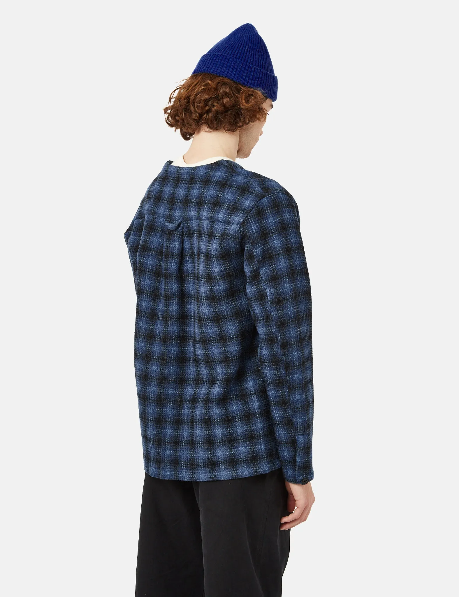 Bhode Japan Cardigan (3D Check) - Navy Blue