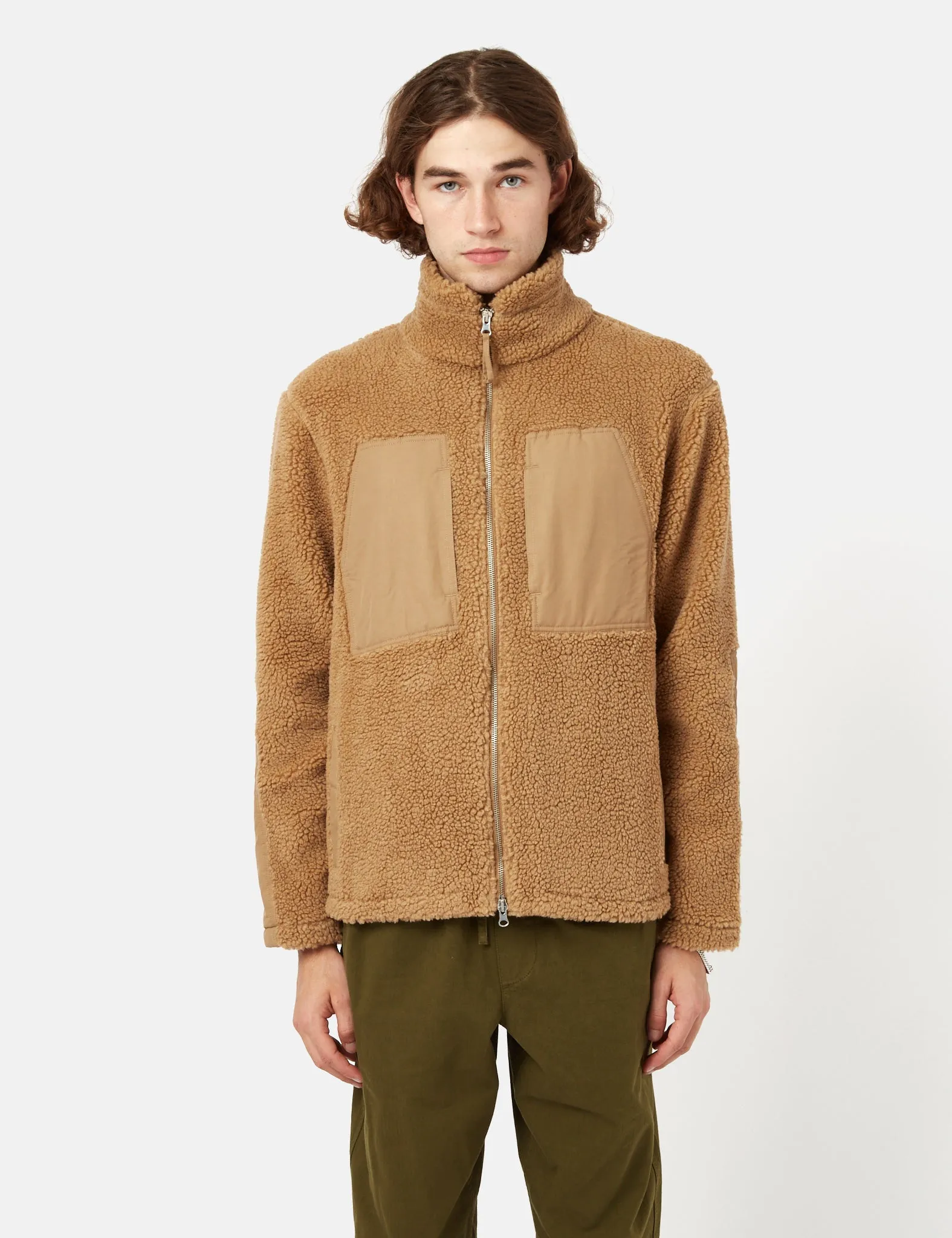 Bhode Sherpa Zip Fleece Jacket - Camel Brown