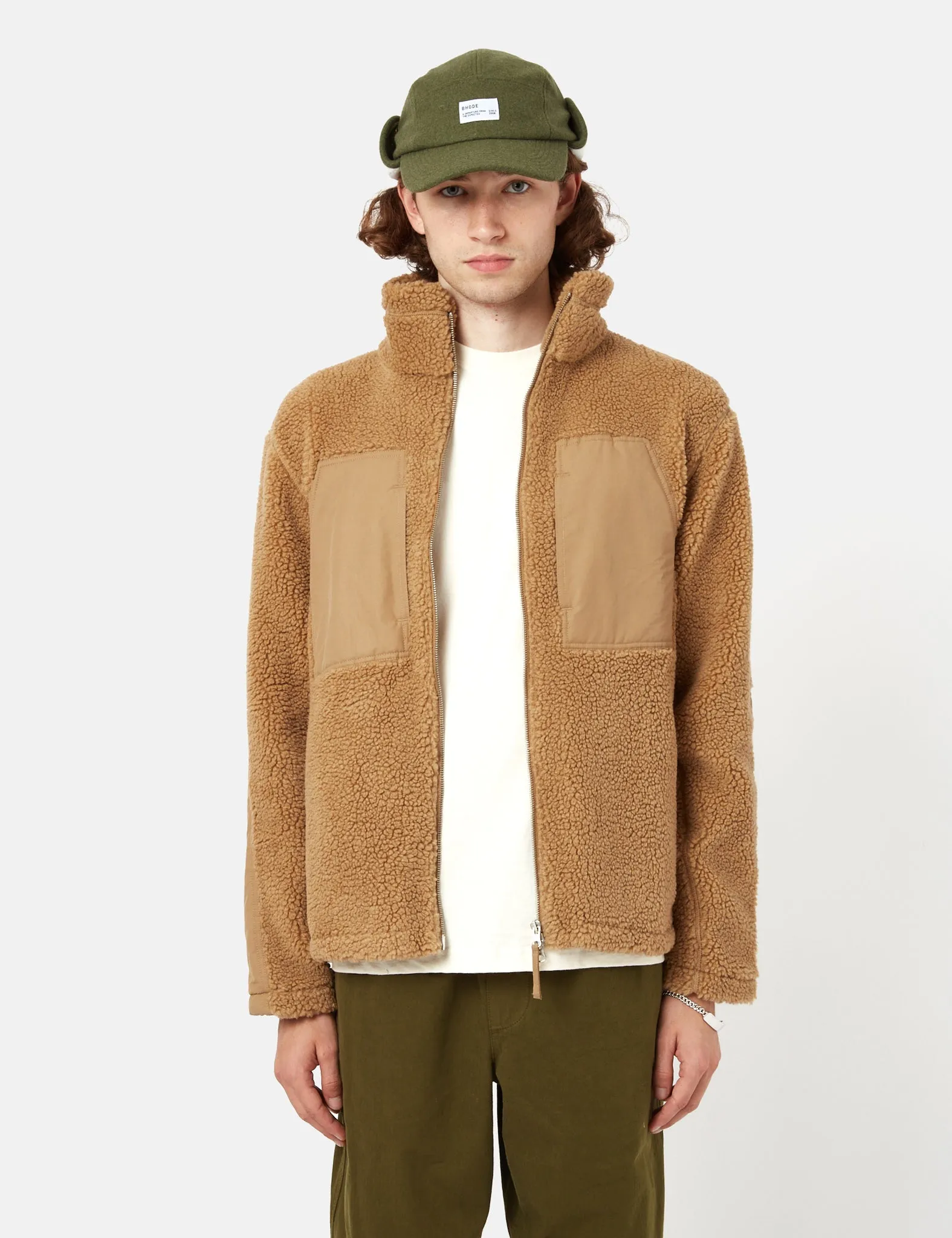 Bhode Sherpa Zip Fleece Jacket - Camel Brown