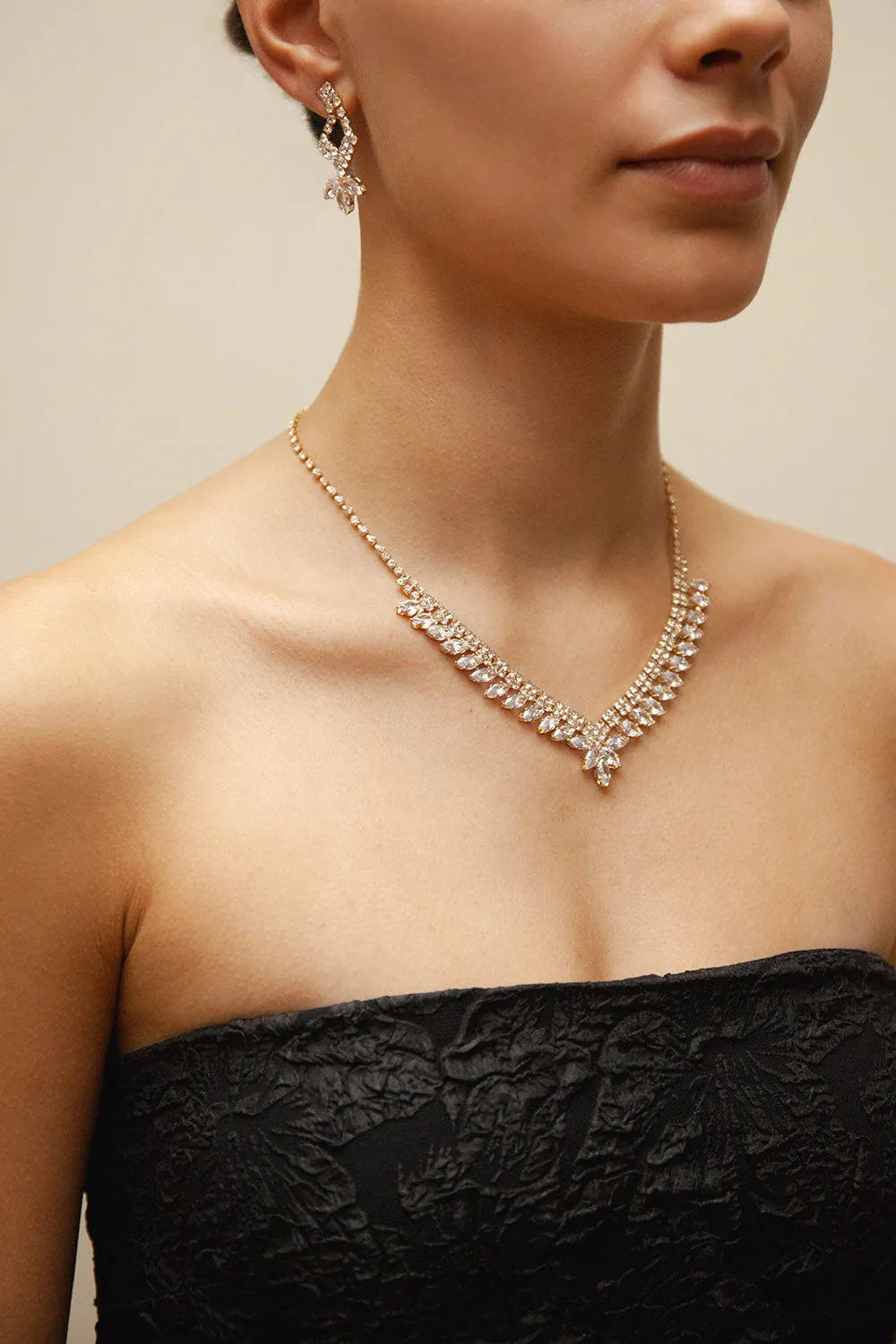 Bidule Gold | Crystal Earrings & Necklace Set