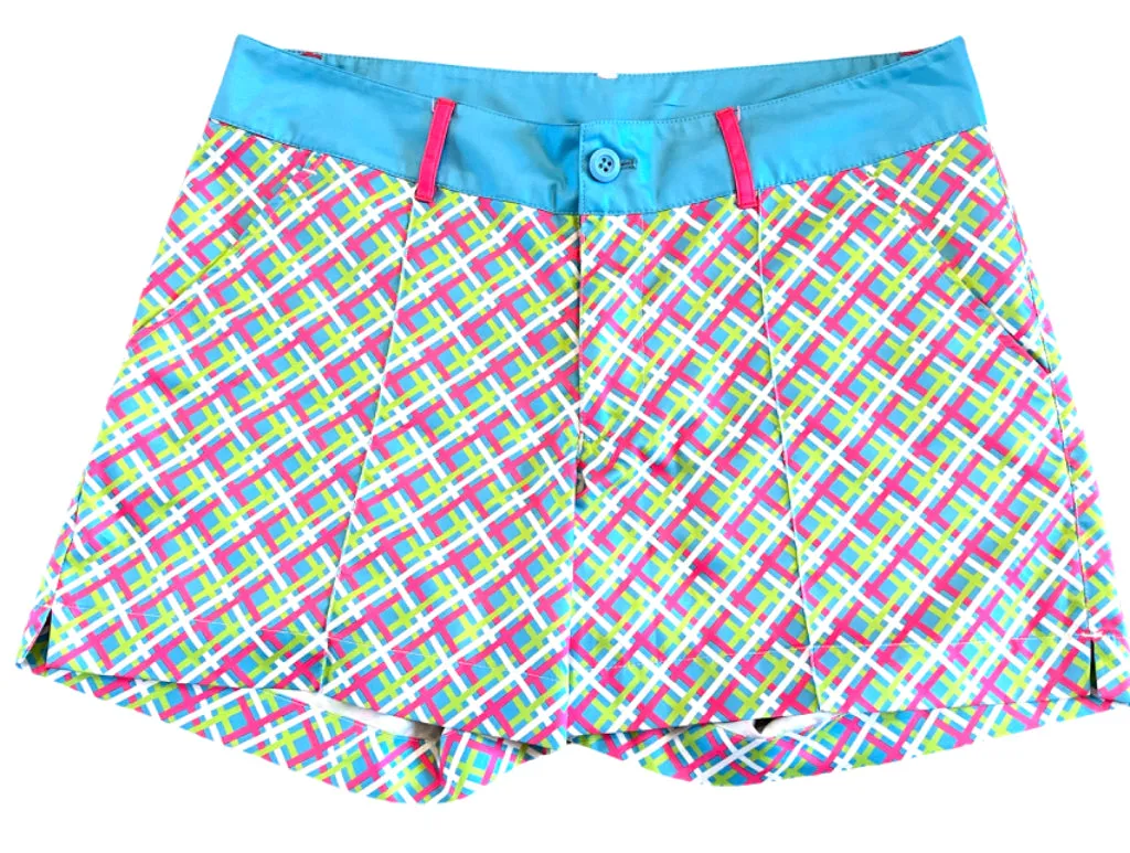 Birdies and Bows Blue, Pink, White & Lime Plaid Golf Shorts Size 6 MSP$84