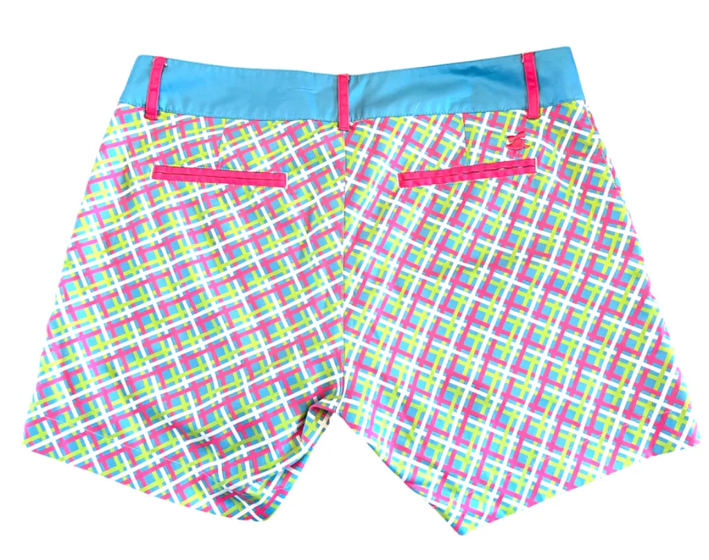 Birdies and Bows Blue, Pink, White & Lime Plaid Golf Shorts Size 6 MSP$84