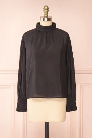 Bodil Black | Pleated Collar Blouse