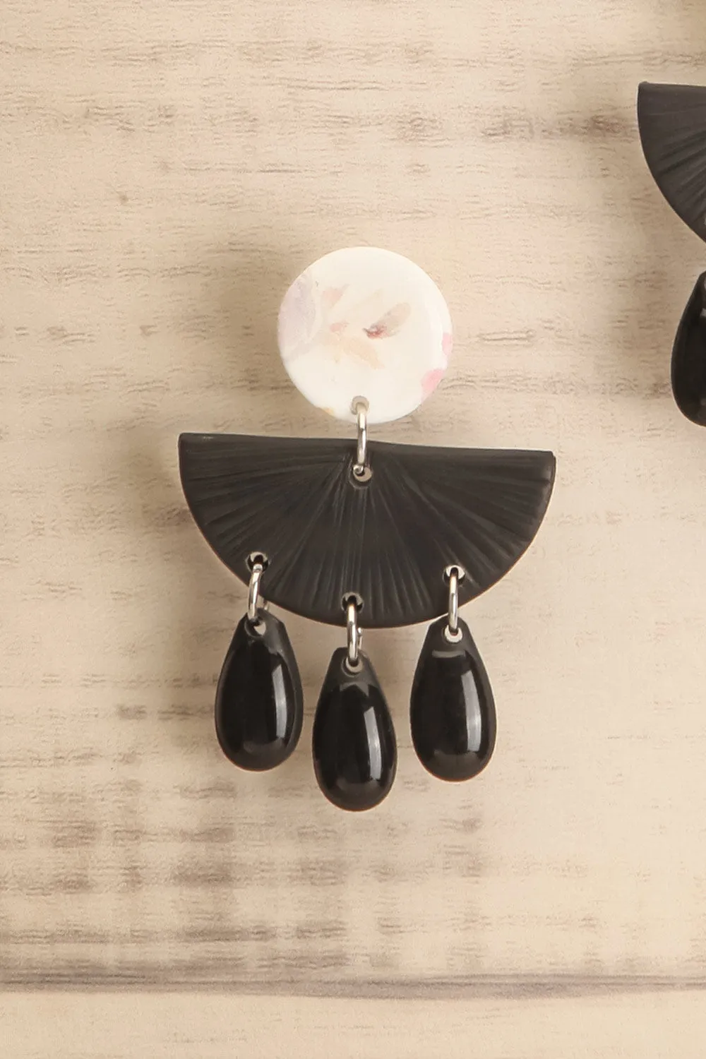 Boheme Black | Textured Half-Moon Pendant Earrings