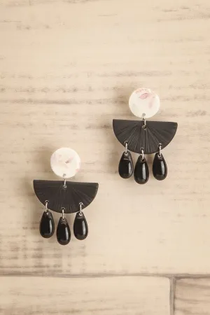 Boheme Black | Textured Half-Moon Pendant Earrings